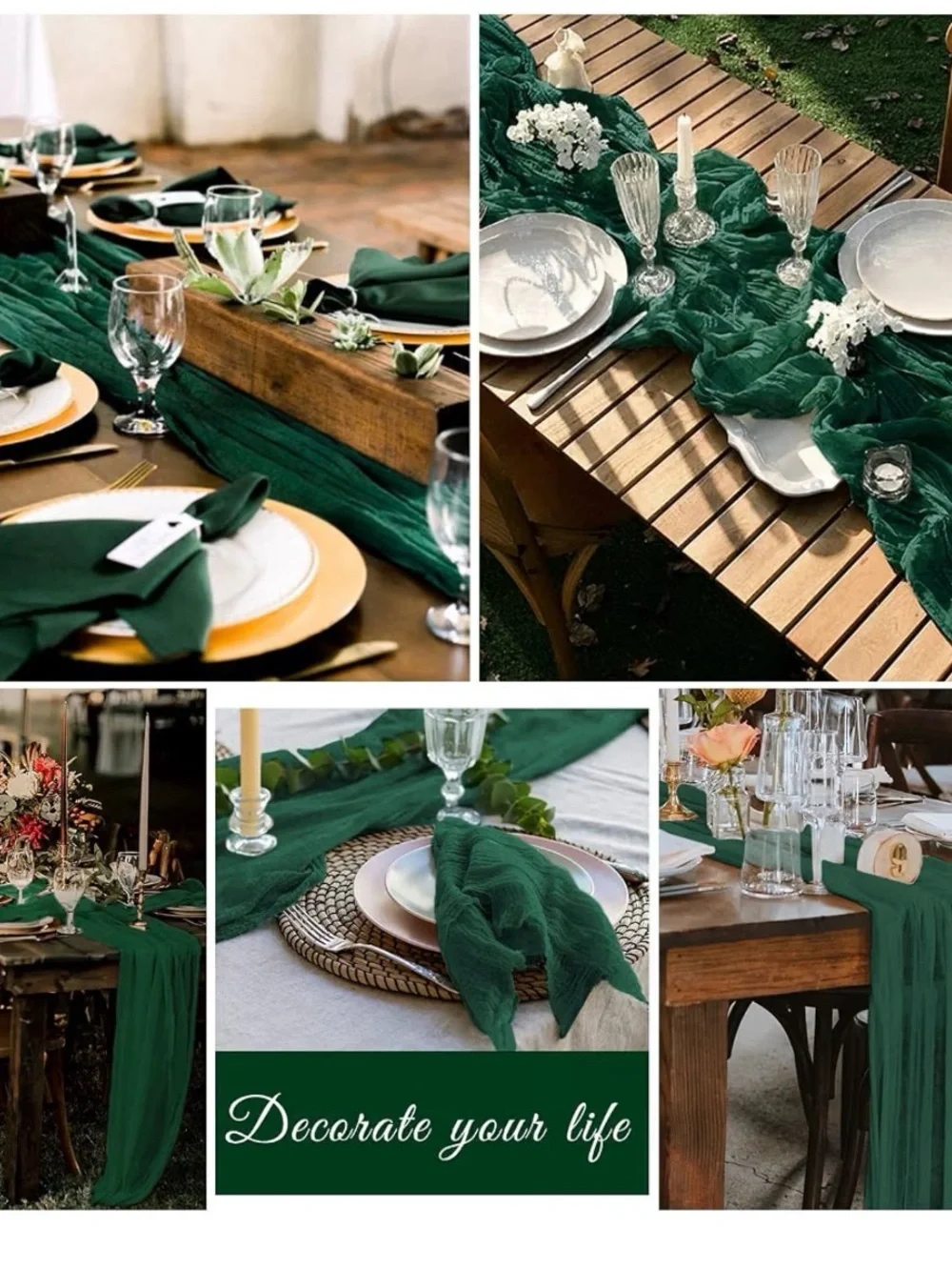Dark Green Crinkled Table Runner - Stylish Dining Accent
